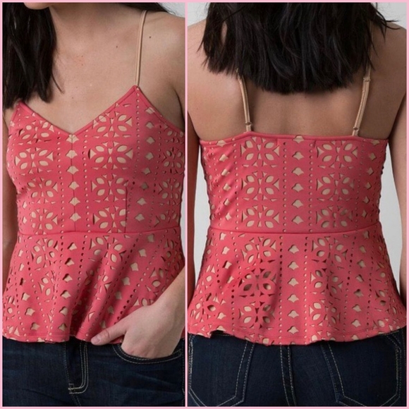 BKE Boutique Lazer Cut Peplum Top - Picture 5 of 5